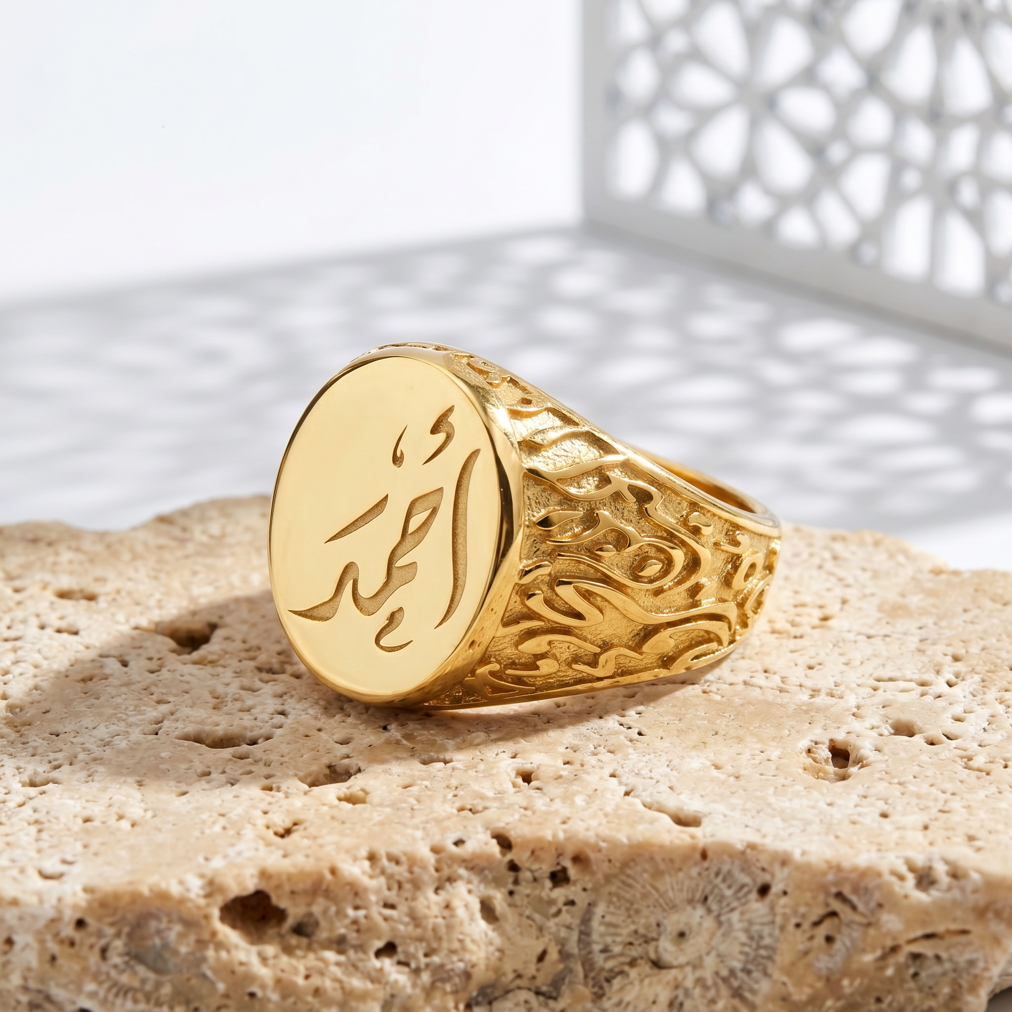 Custom Calligraphy Sterling Silver Signet Ring - Flat Center