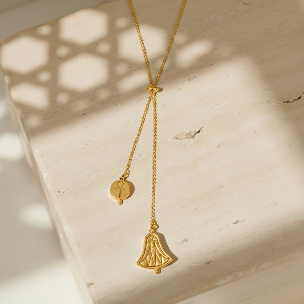 Ancient Heritage Lotus & Ankh Lariat Long Necklace