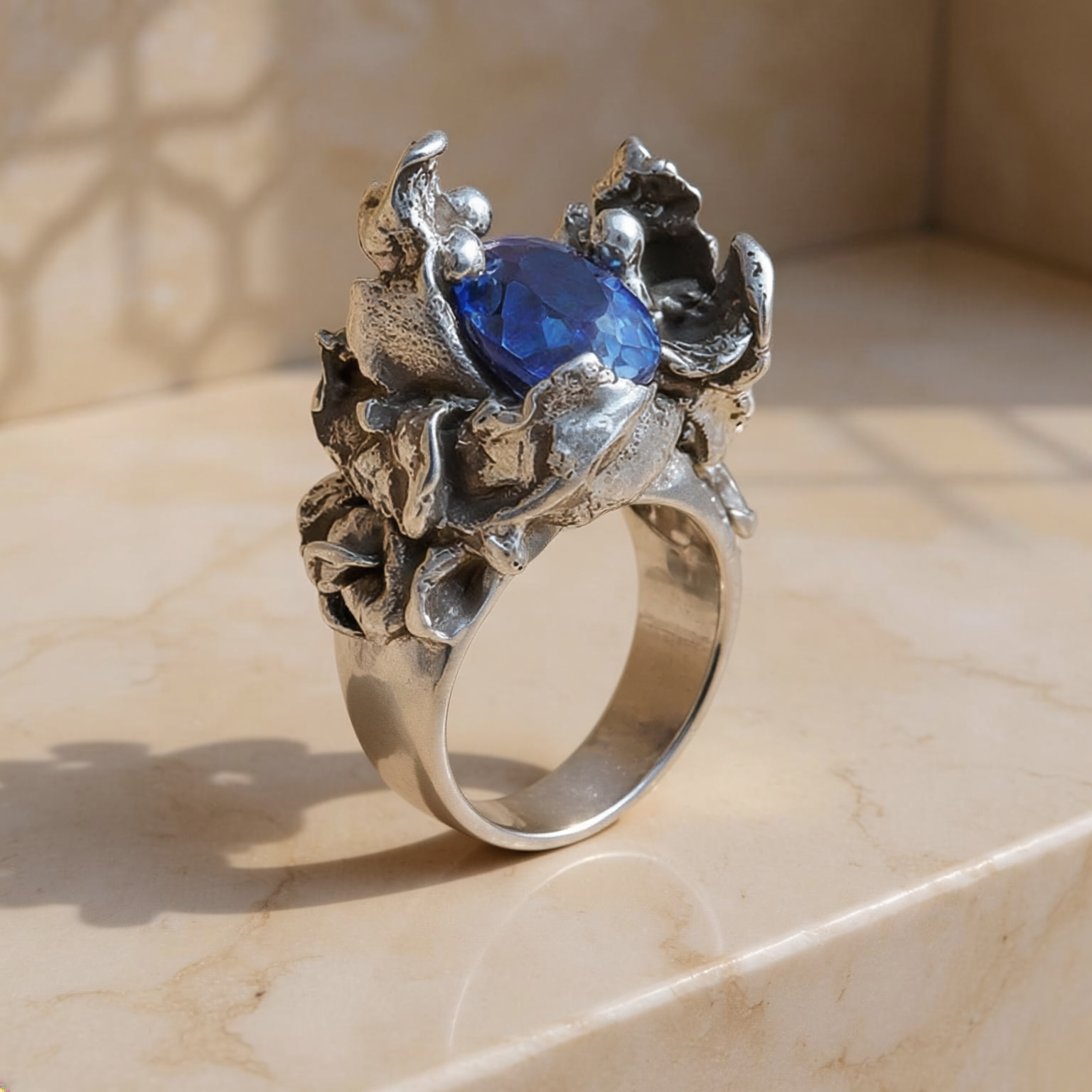 Oceanic Raw-Texture Statement Ring