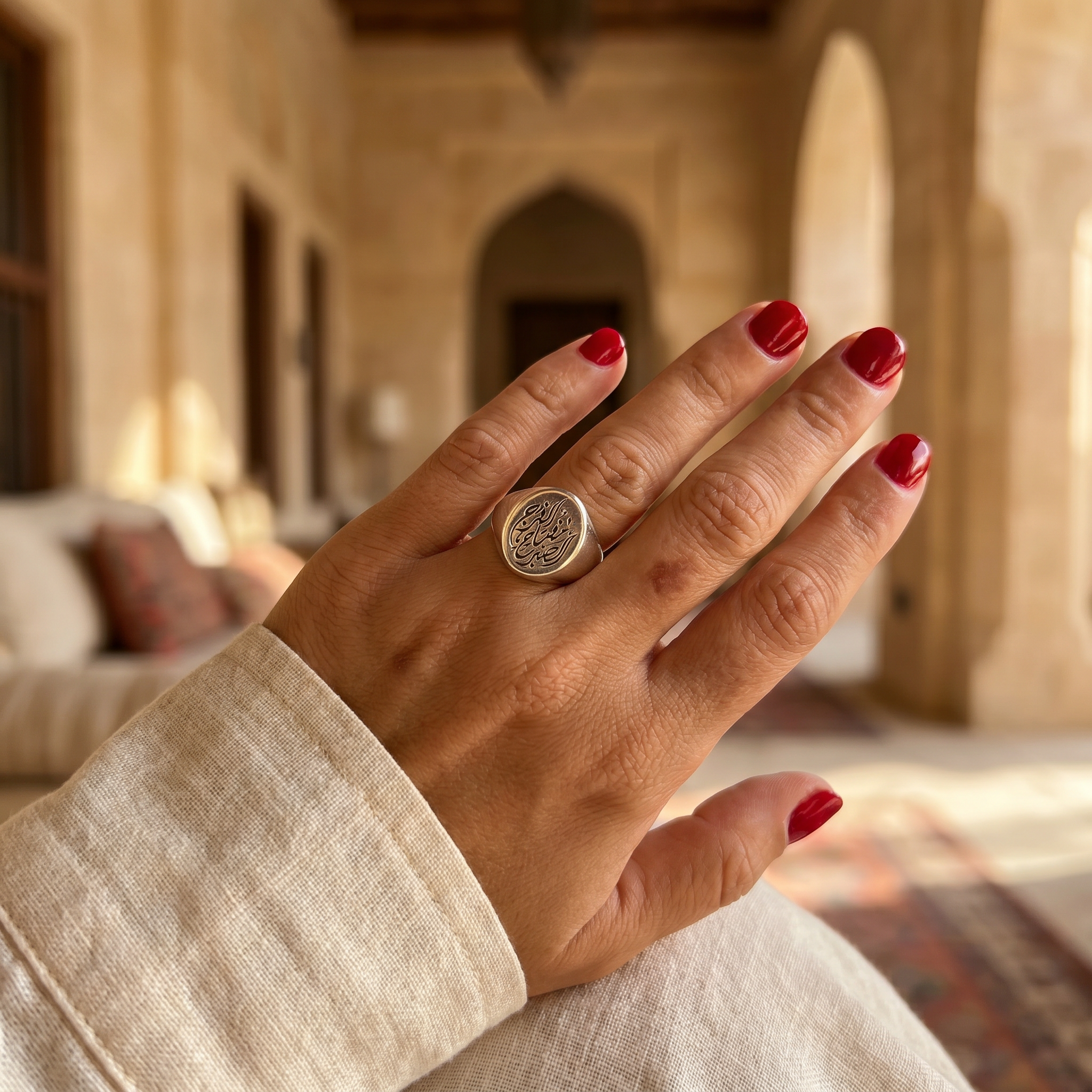 Custom Calligraphy Signet Oval Flat Ring