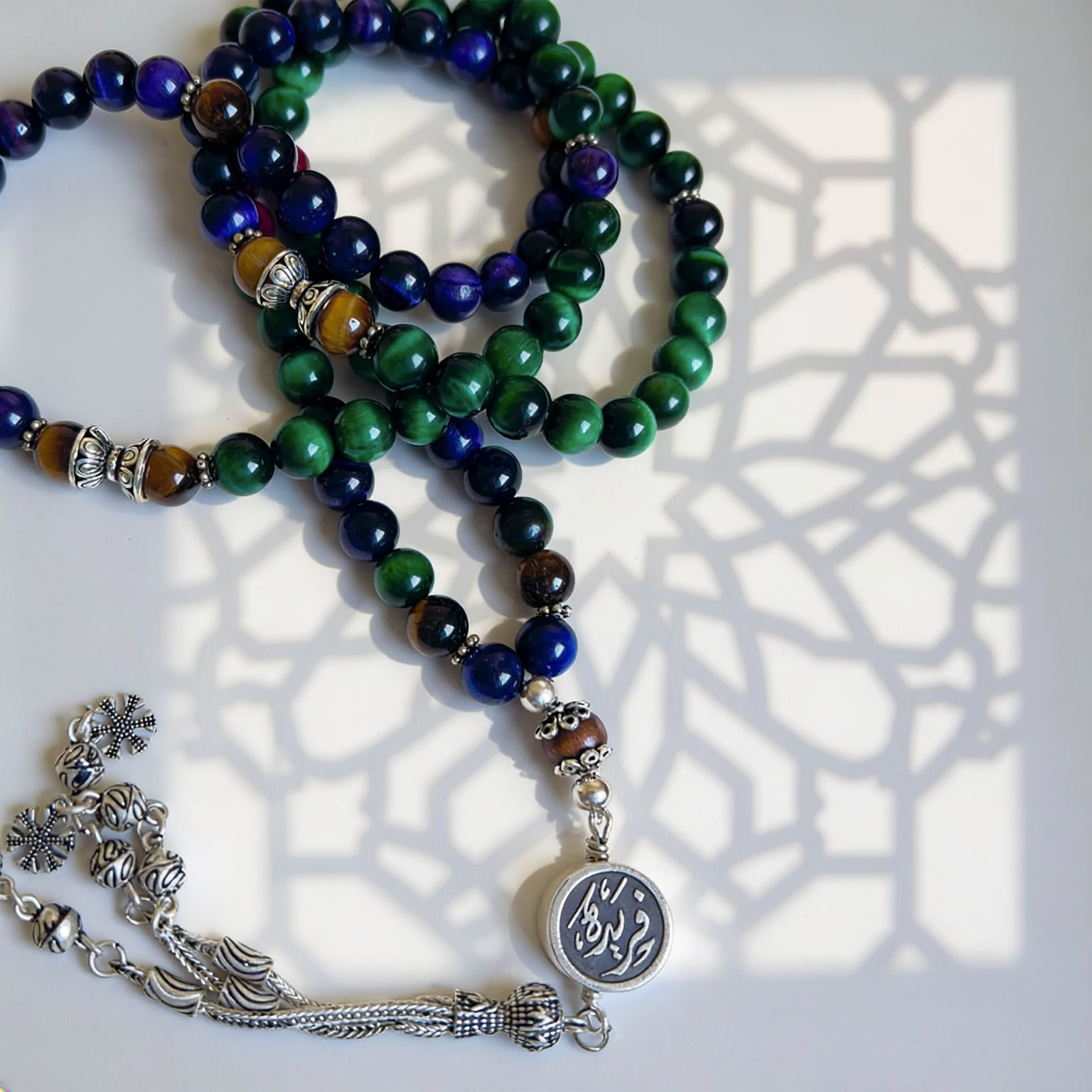 Custom Calligraphy 99 Bead Gemstone Rosary