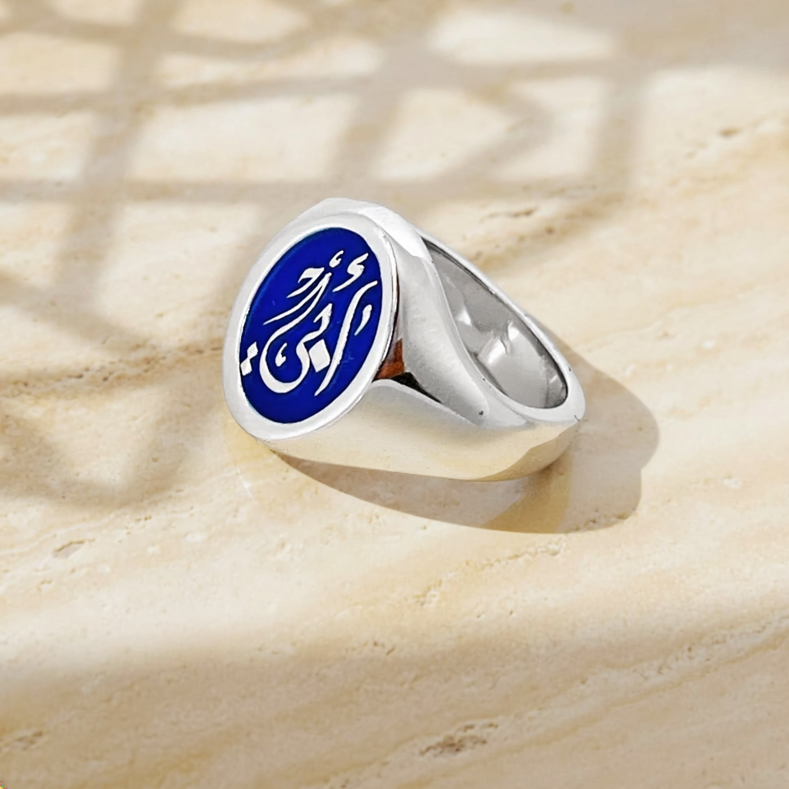 Custom Calligraphy Enamel Signet Oval Ring