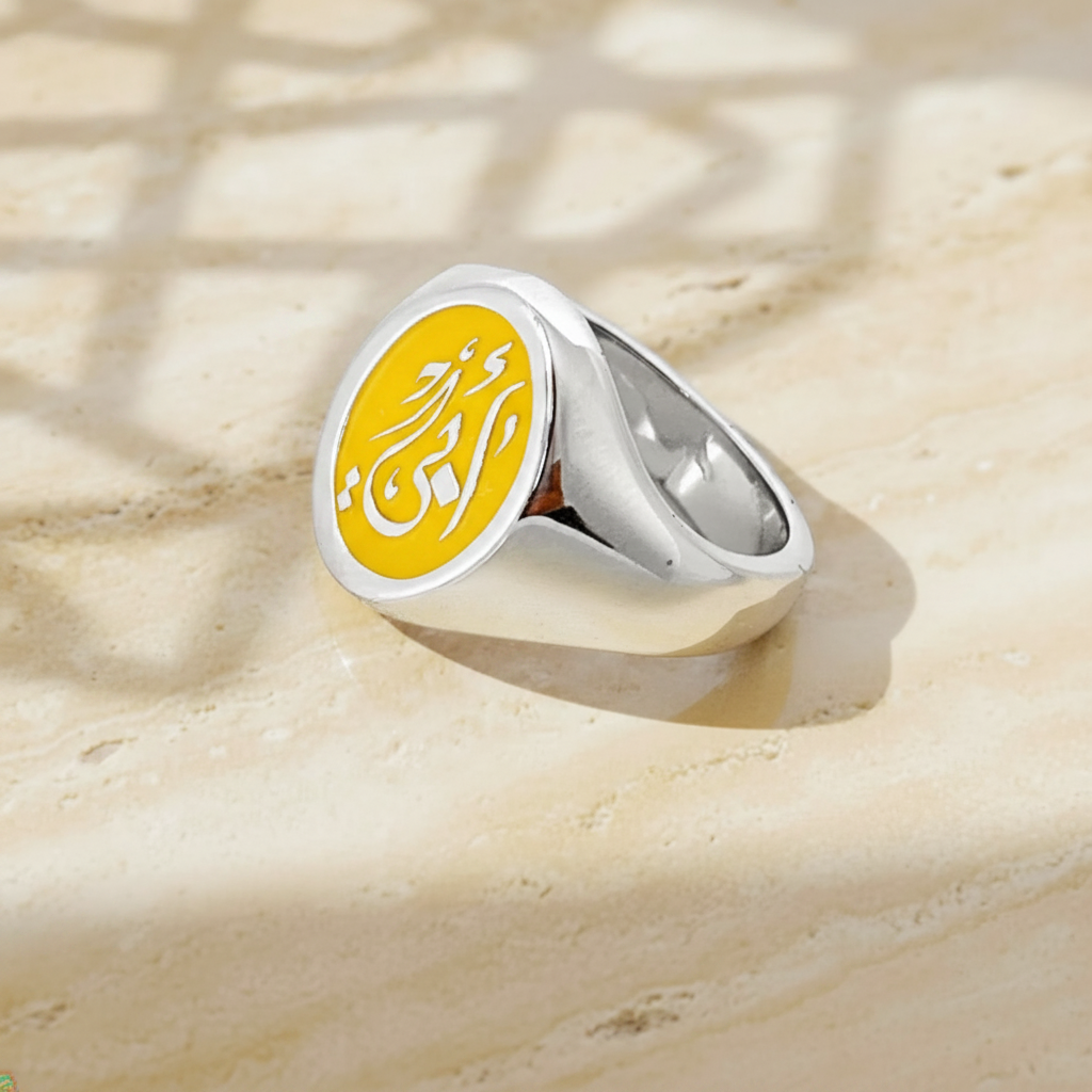 Custom Calligraphy Enamel Signet Oval Ring
