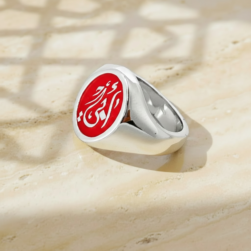 Custom Calligraphy Enamel Signet Oval Ring