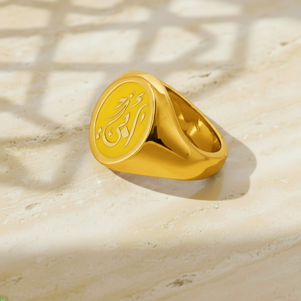 Custom Calligraphy Enamel Signet Oval Ring