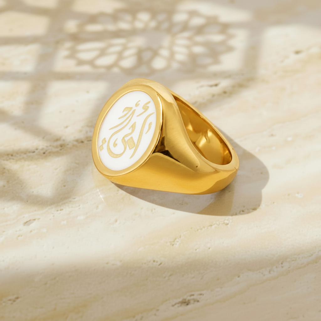 Custom Calligraphy Enamel Signet Oval Ring