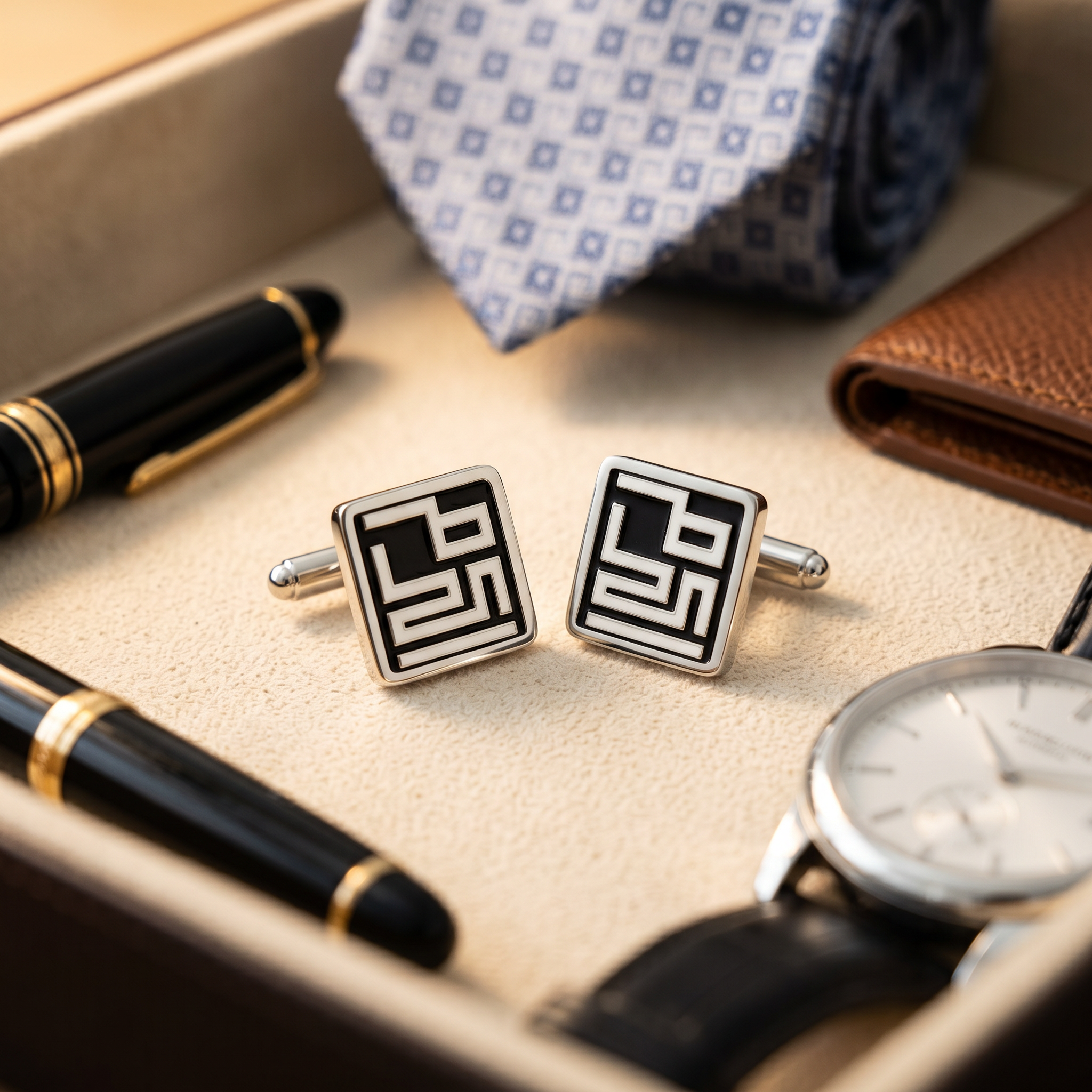 Custom Kufic Calligraphy Square Cufflinks