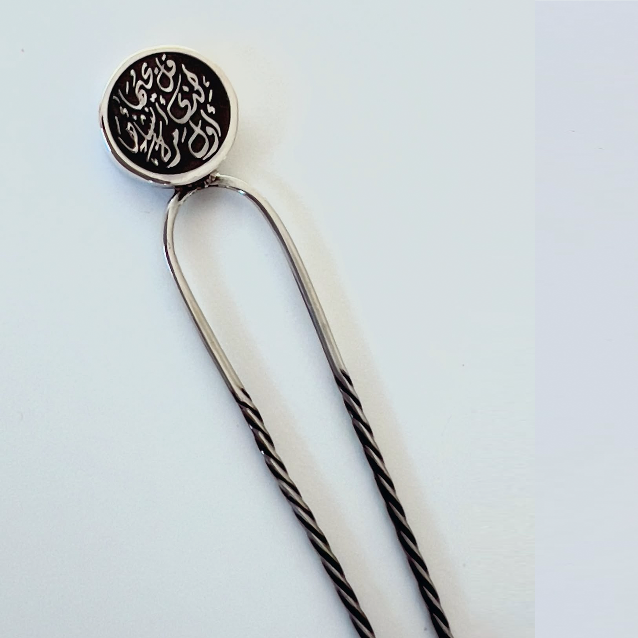Custom Calligraphy Sterling Silver Hair Pin & Genuine Leather Sleeve